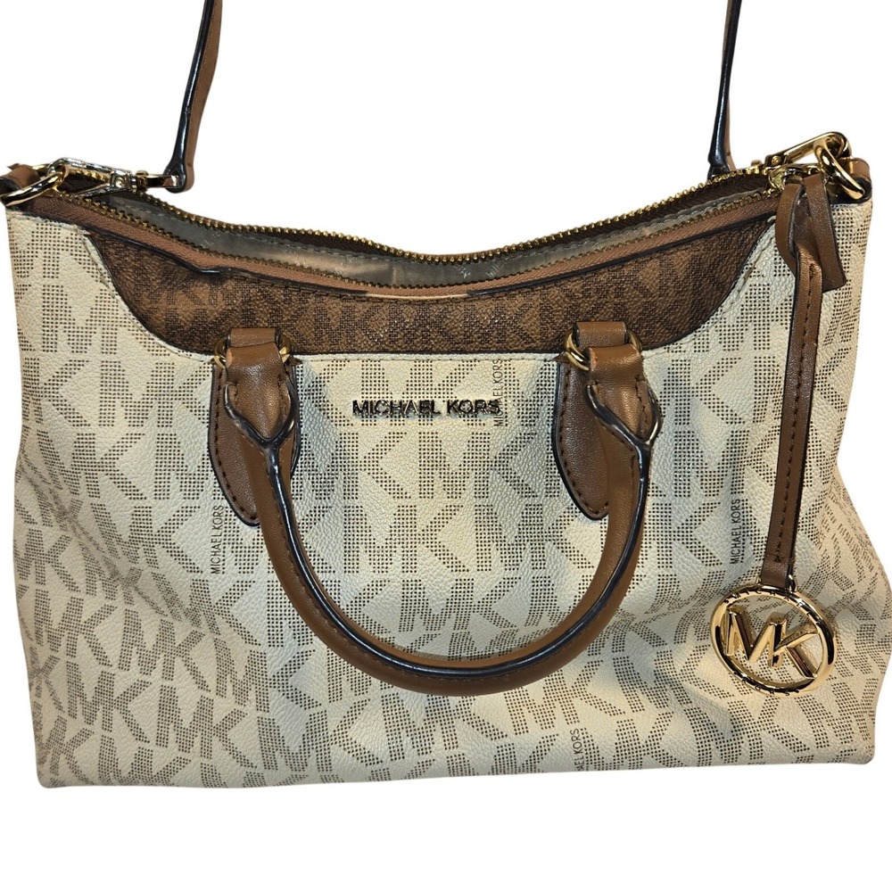 Michael Kors Monogram Satchel Crossbody Bag Brown Cream 35F1C8AS1B